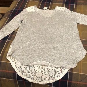 Cute grey sweater with lace accents